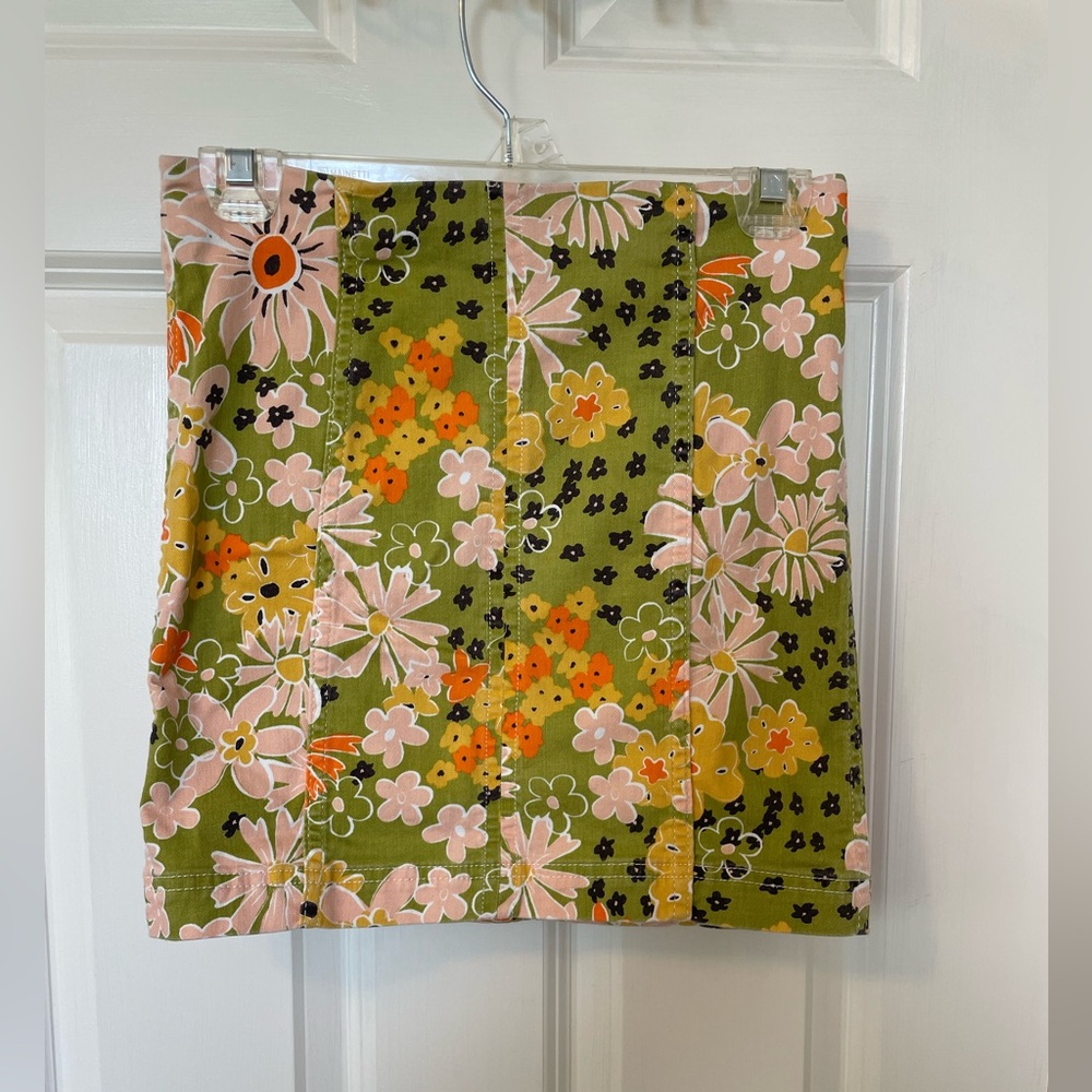 Free People Floral Patchwork Mini Skirt - Green and Pink